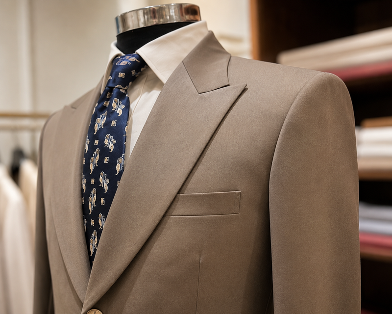 100 Super Count Blended Merino Wool Blazer – Taupe Beige