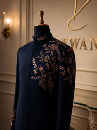Navy Blue Wrinkle-Free Achkan with Multi-Thread Hand Embroidery | Designer Wedding Achkan for Men