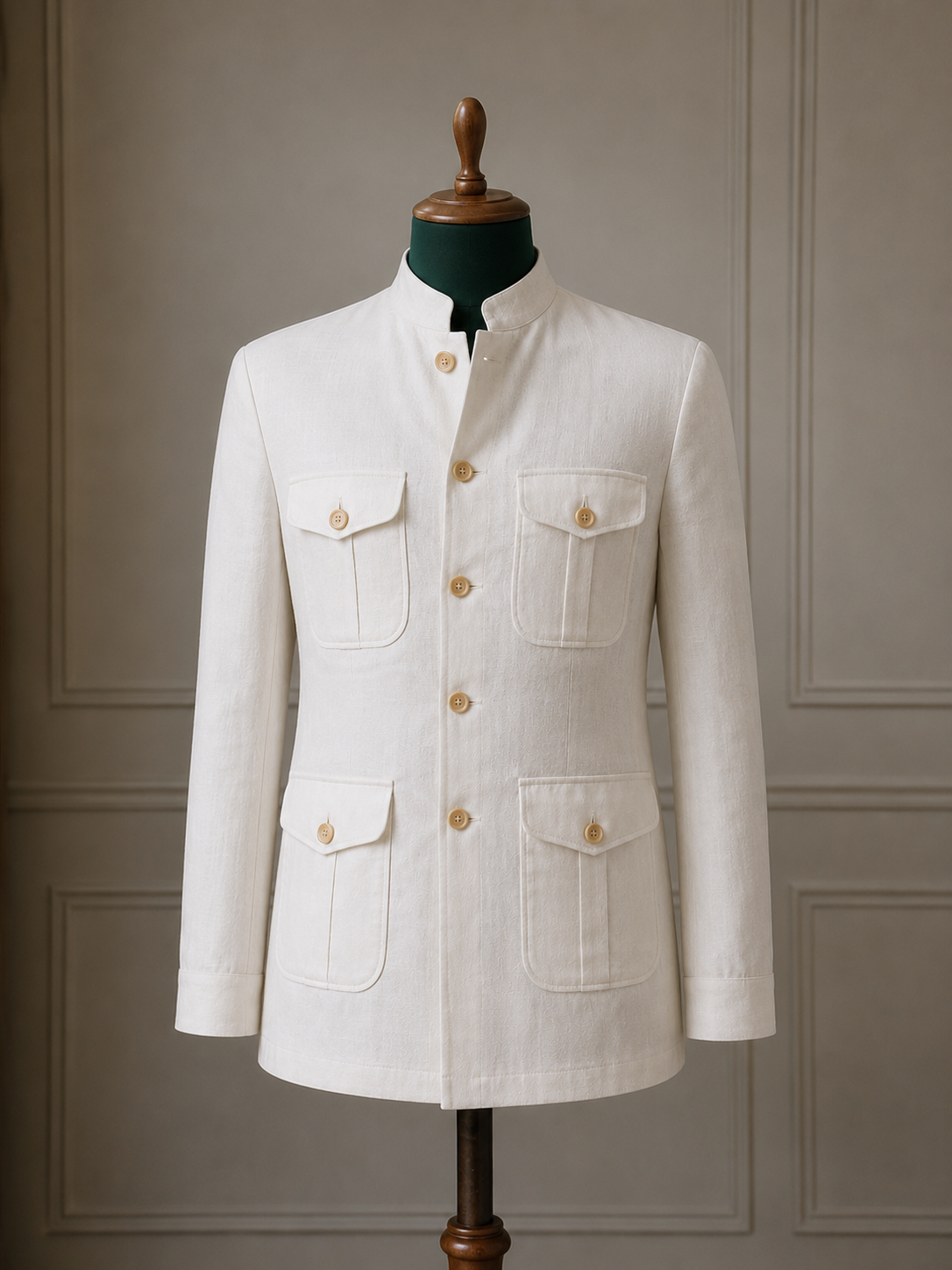White Premium Linen Utility Shirt for Men | Customizable in 80+ Colours