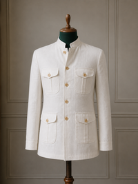 White Premium Linen Utility Shirt for Men | Customizable in 80+ Colours