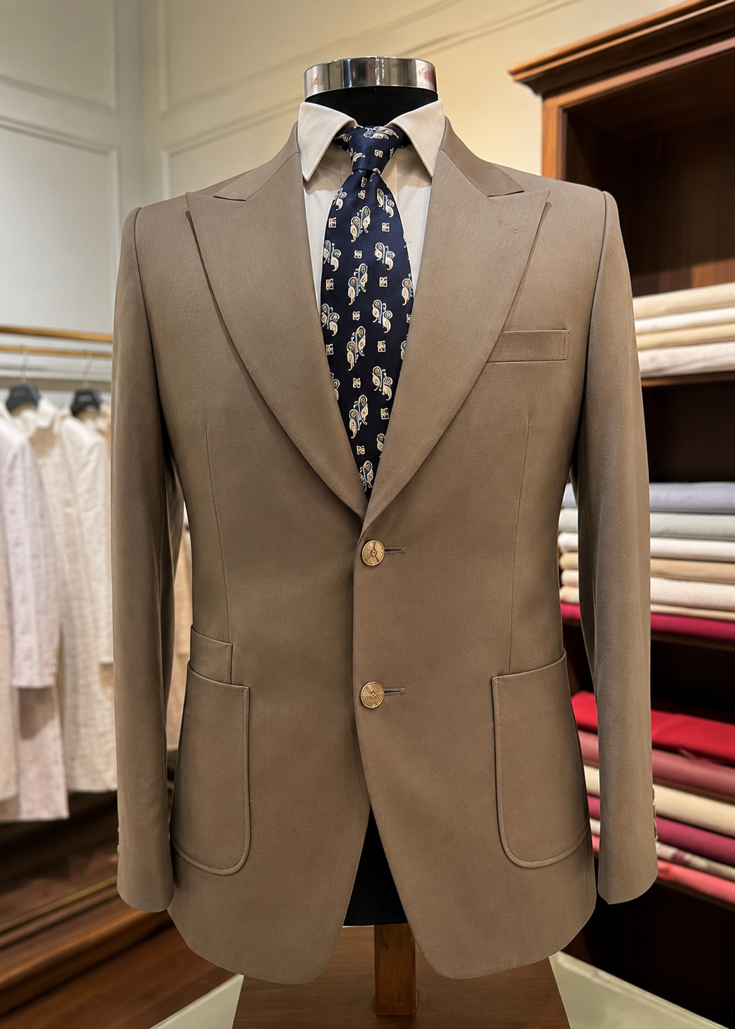 100 Super Count Blended Merino Wool Blazer – Taupe Beige