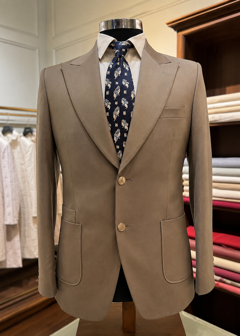 100 Super Count Blended Merino Wool Blazer – Taupe Beige