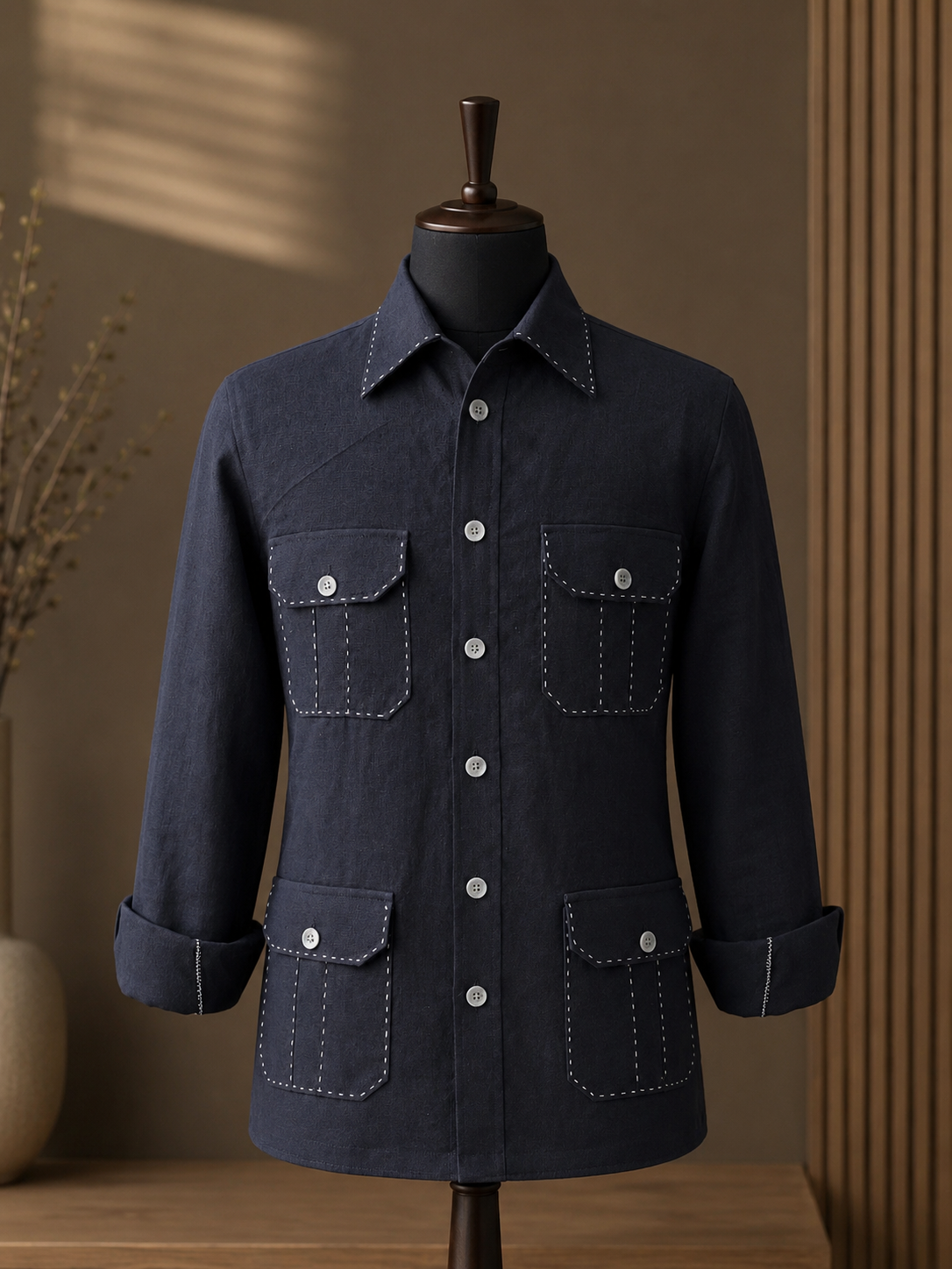 Midnight Navy Linen Bushcoat