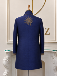 Royal Blue Pure Raw Silk Bandhgala Jacket Set with Monotone Kurta Pyjama | Custom Colour Available