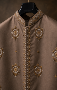 Light Beige Pearl Hand Embroidered Achkan for Men | Luxury Designer Wedding Achkan