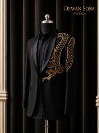 Black Japanese Suit with Hand Embroidered Snake Motif | Luxury Designer Tuxedo for Men