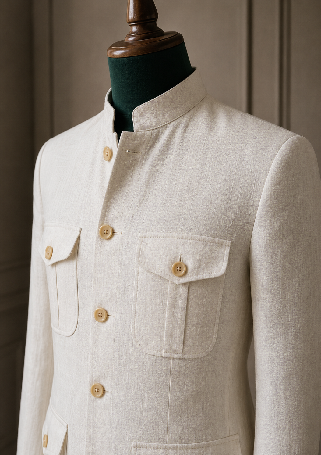 White Premium Linen Utility Shirt for Men | Customizable in 80+ Colours
