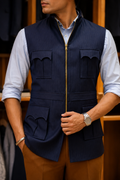 Navy Pinstripe Utility Jacket