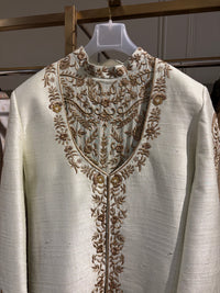 Ivory Silk Blend Floral Embroidered Sherwani