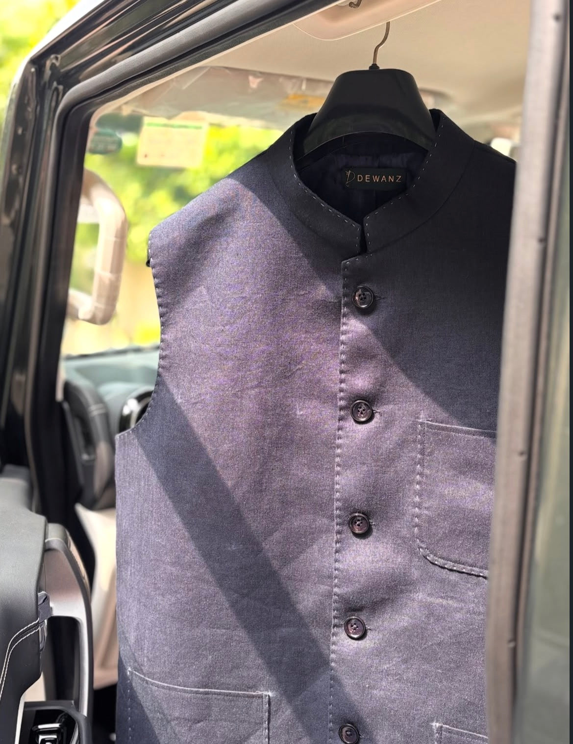 Navy Blue 100% Linen Nehru Jacket with Patch Pockets | Premium Men’s Waistcoat
