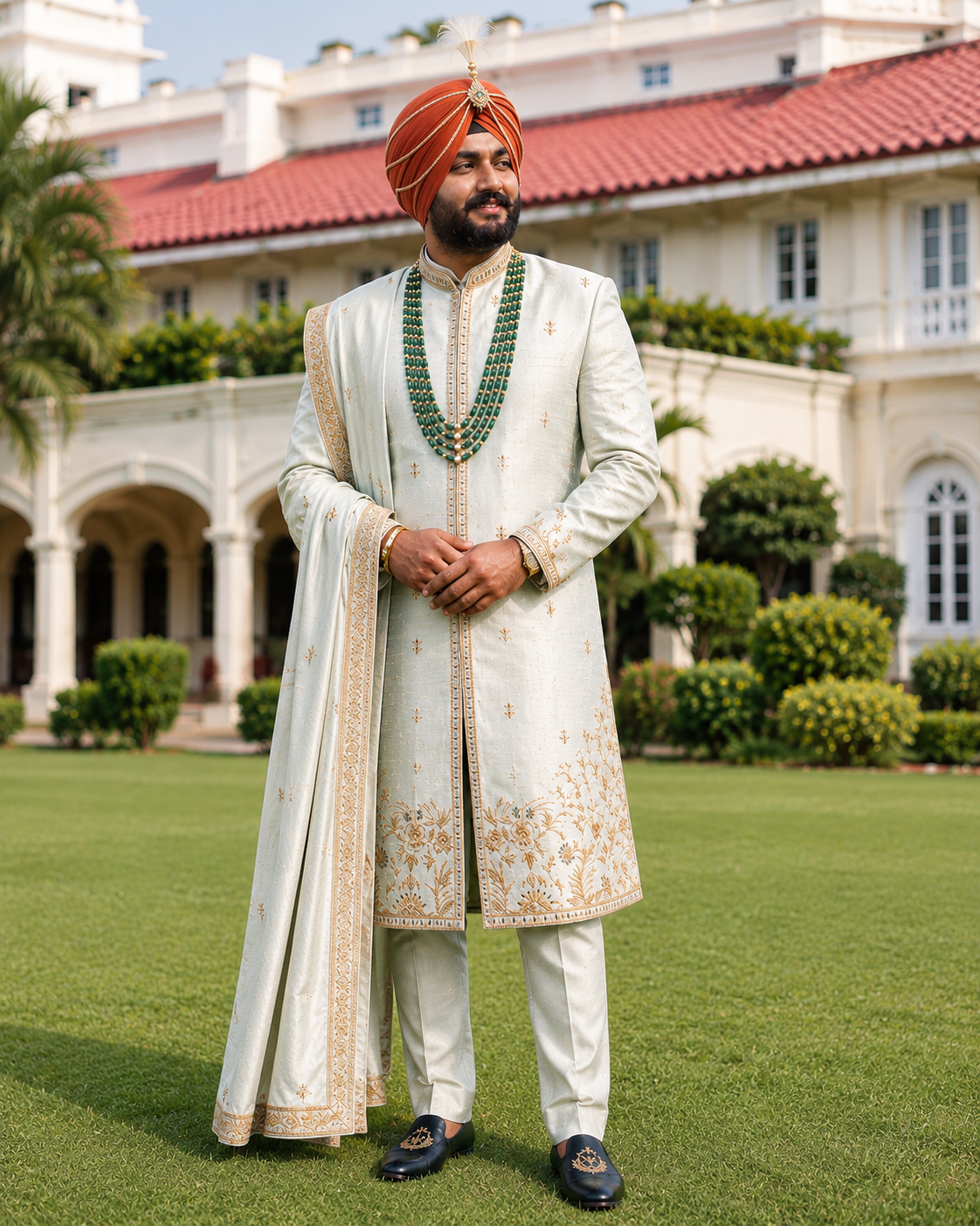 Ivory Embroidered Sherwani Set with Kurta Pyjama | Premium Wedding Sherwani for Men