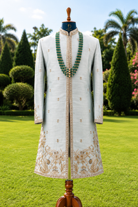 Ivory Embroidered Sherwani Set with Kurta Pyjama | Premium Wedding Sherwani for Men