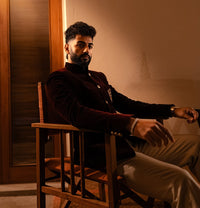 Velvet Bandhgala with Custom Monogram Embroidery
