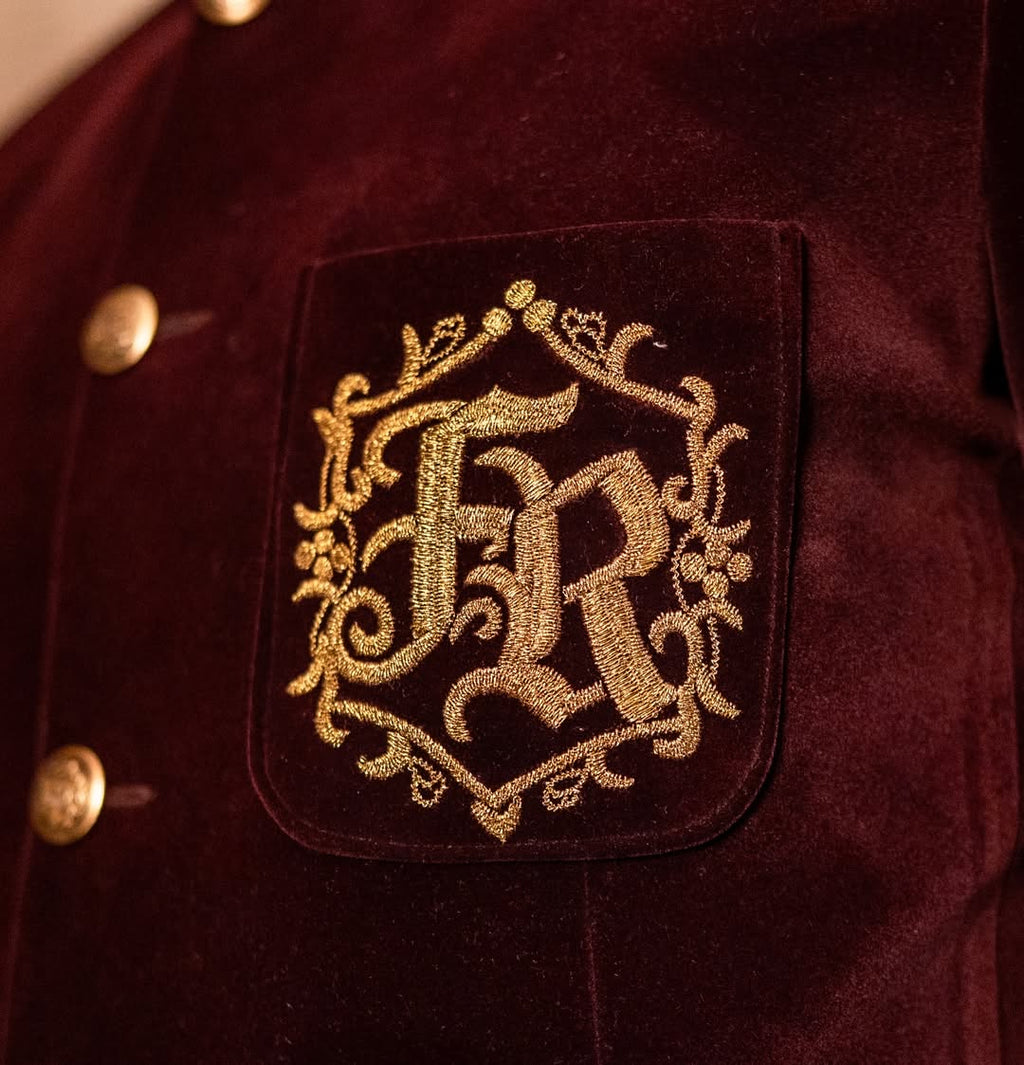 Velvet Bandhgala with Custom Monogram Embroidery