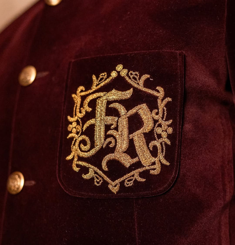 Velvet Bandhgala with Custom Monogram Embroidery