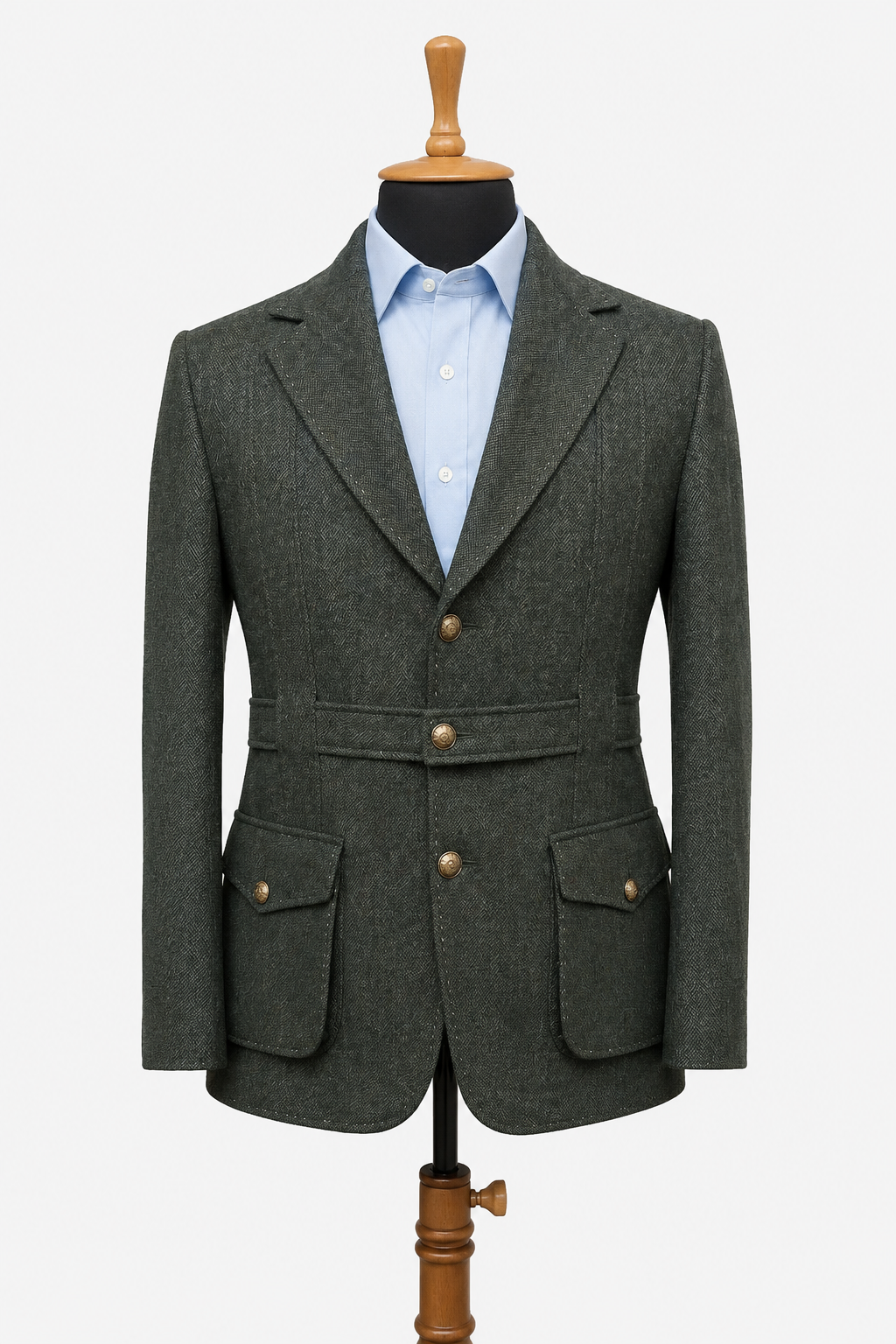 Premium Tweed Jacket with Belt Detailing & Contrast Hemming