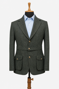 Premium Tweed Jacket with Belt Detailing & Contrast Hemming