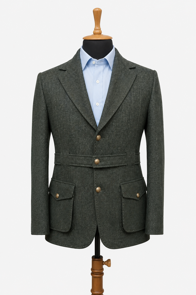 Premium Tweed Jacket with Belt Detailing & Contrast Hemming