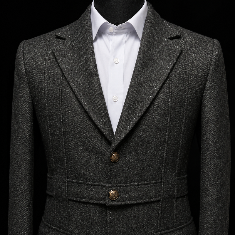Premium Tweed Jacket with Belt Detailing & Contrast Hemming