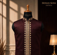 Rich Wine Embroidered Nehru Jacket