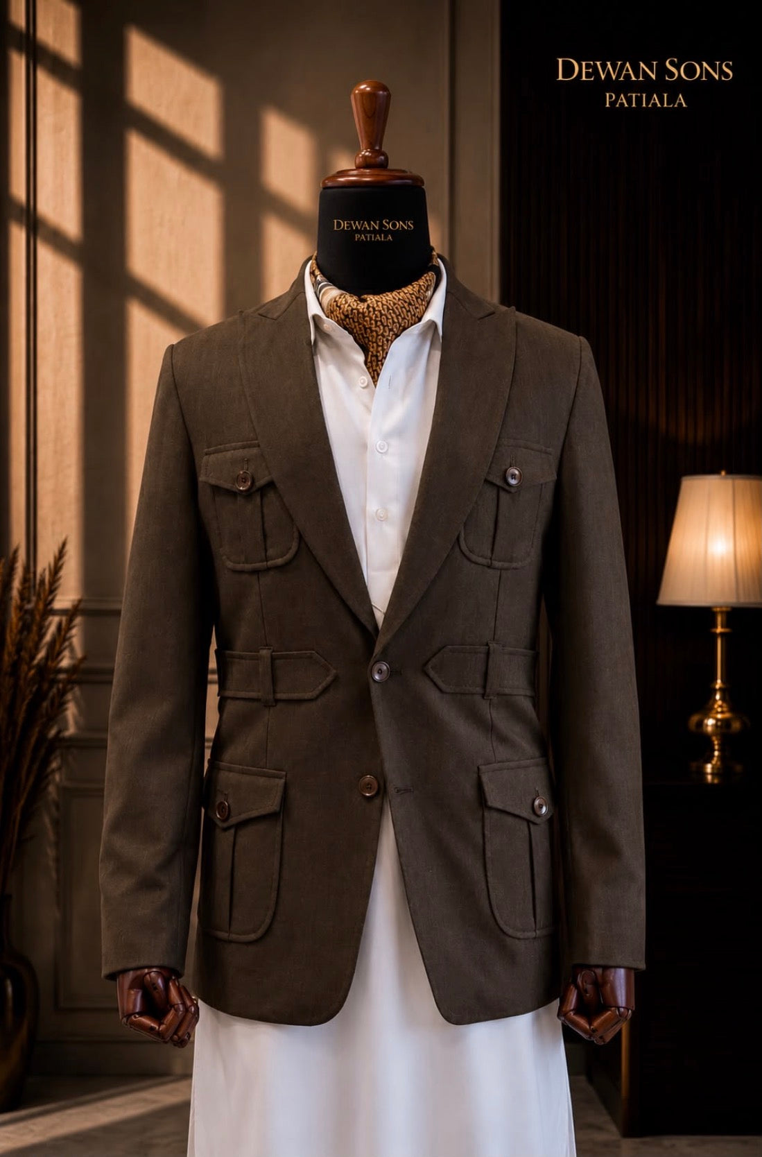 Tweed Utility Blazer with Half-Belt Detailing