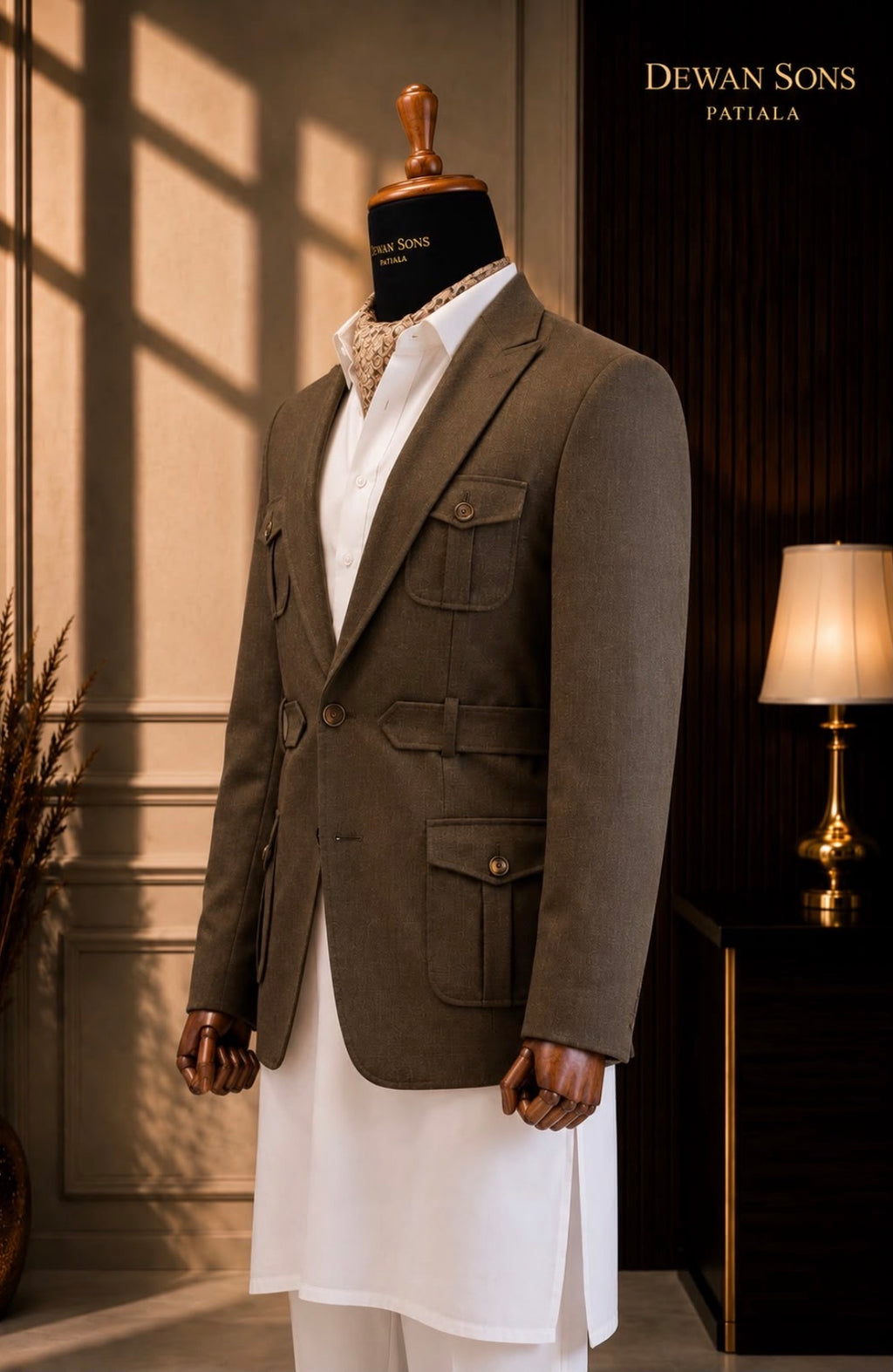 Tweed Utility Blazer with Half-Belt Detailing