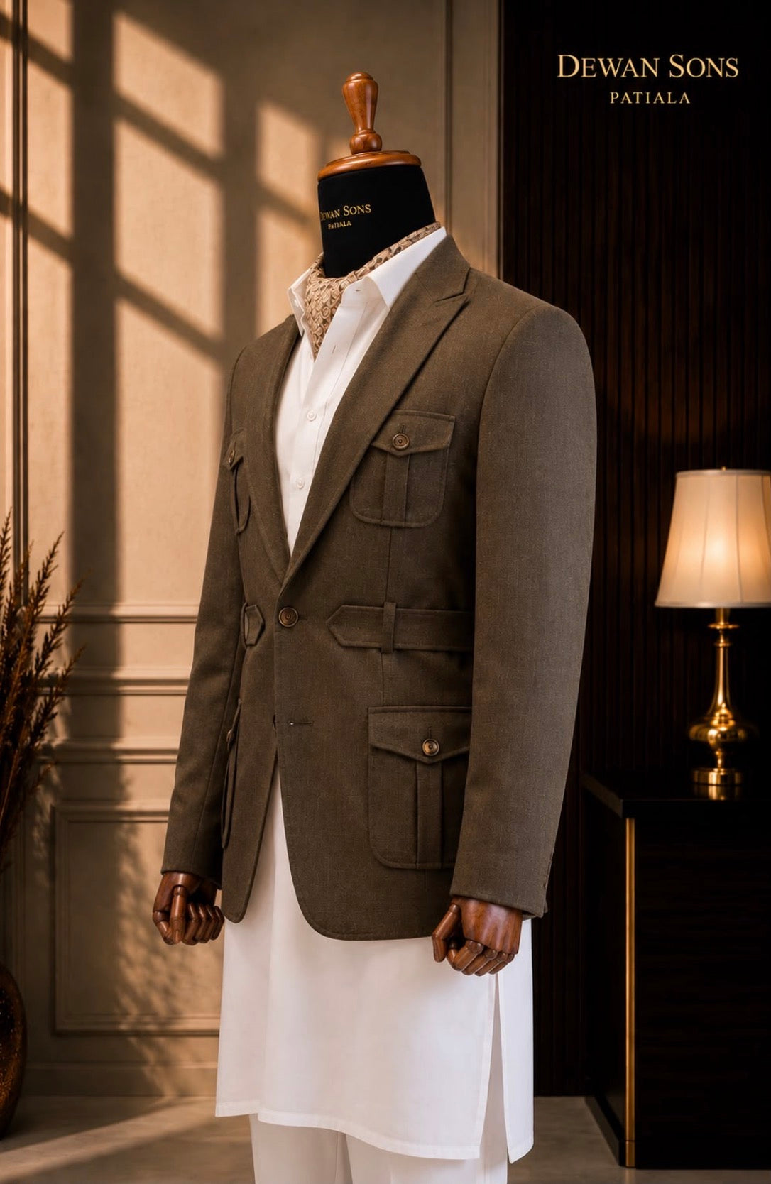 Tweed Utility Blazer with Half-Belt Detailing