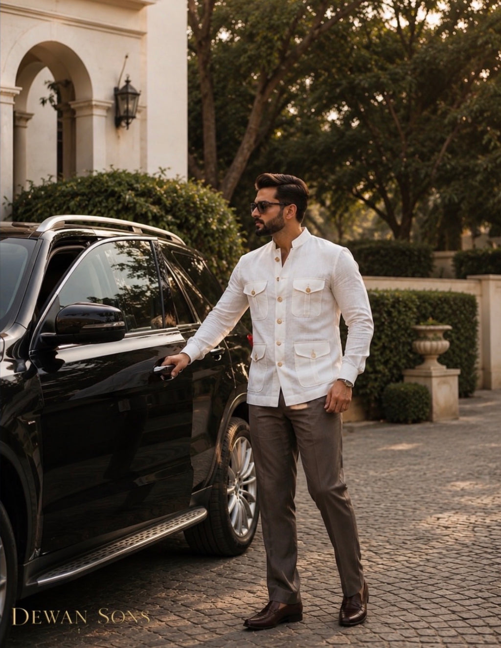 White Premium Linen Utility Shirt for Men | Customizable in 80+ Colours