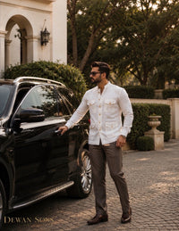 White Premium Linen Utility Shirt for Men | Customizable in 80+ Colours